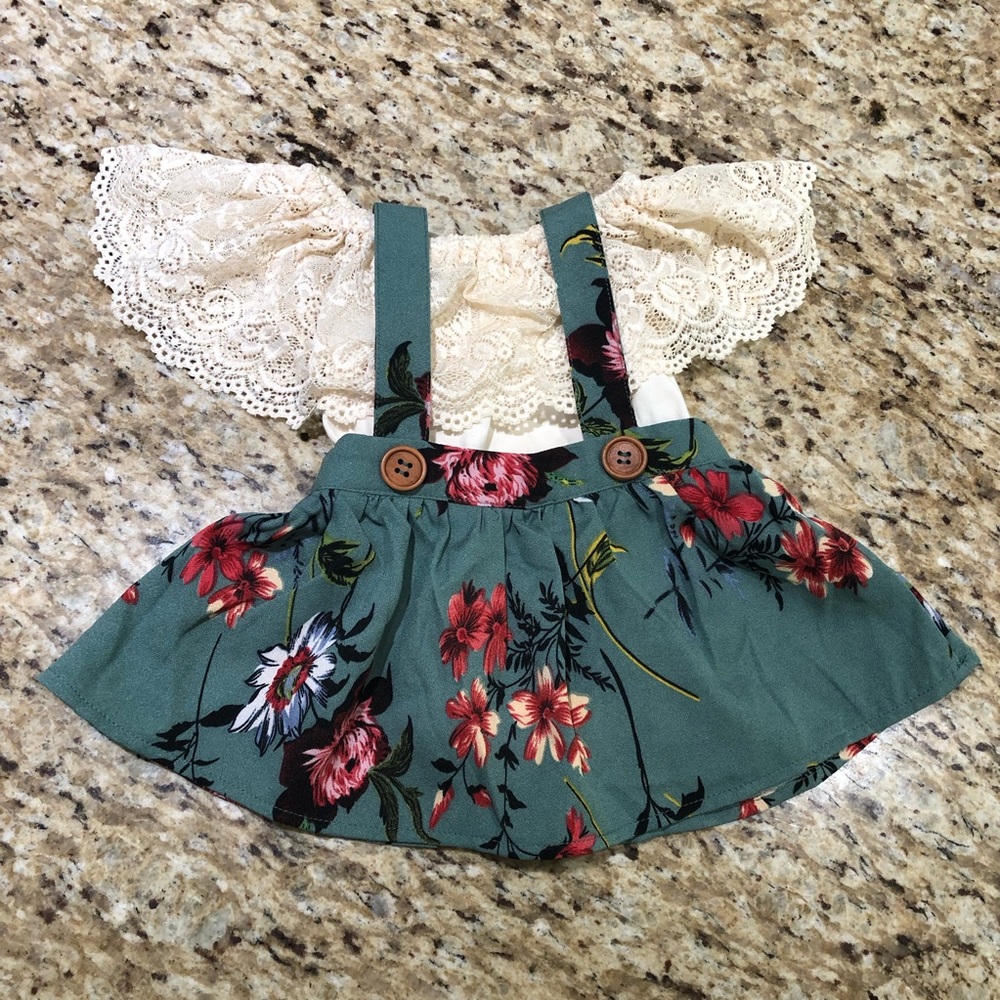 Bailey Blossoms 2-Piece Lace Off-Shoulder Ivory Leotard & Floral Skirt 0-3 Month